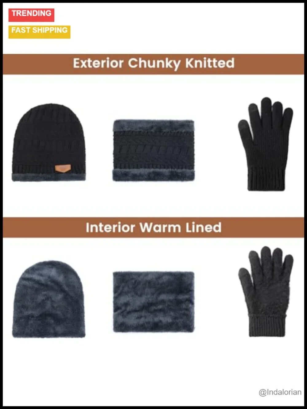 Winter Hat Beanie Scarf Gloves Set Unisex Neck Warmer Touch Screen